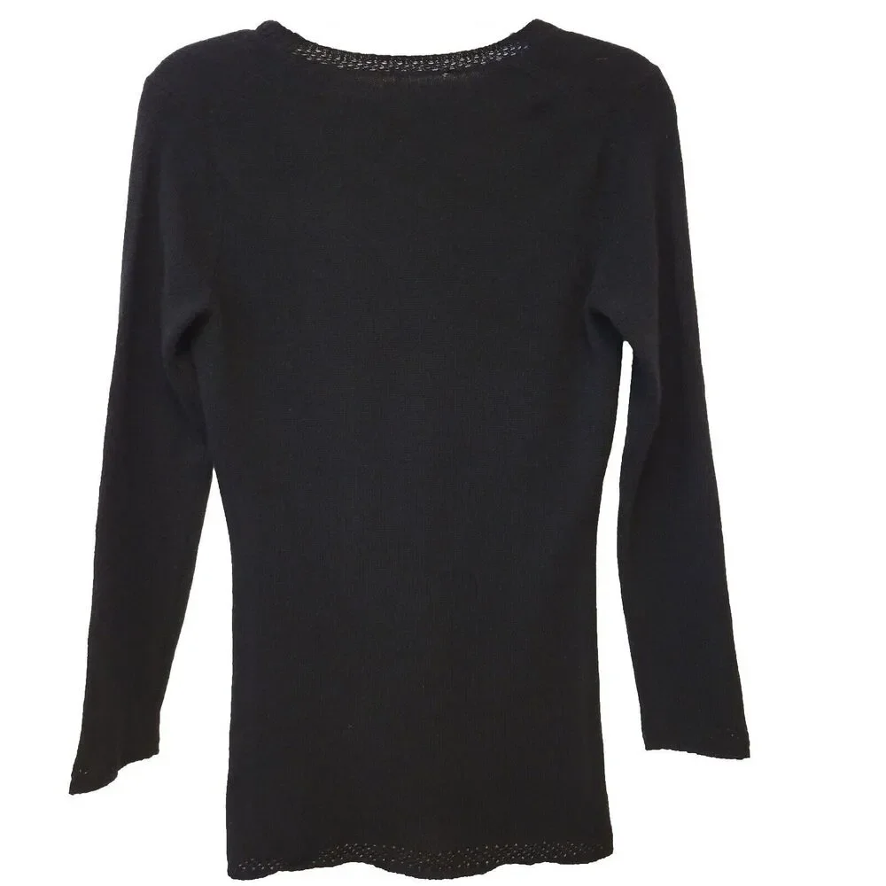 100% Cashmere V-neck Black Azure Finish Long Sleeve Women Sz XS Sweater